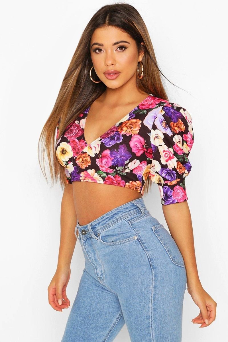 Blusa floral puff sleeve