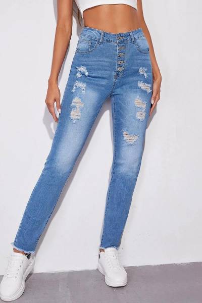 Jeans high waist button