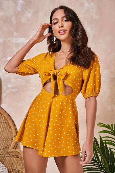 Enterizo heart print tie