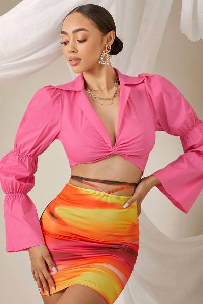 Blusa bell sleeve ruched