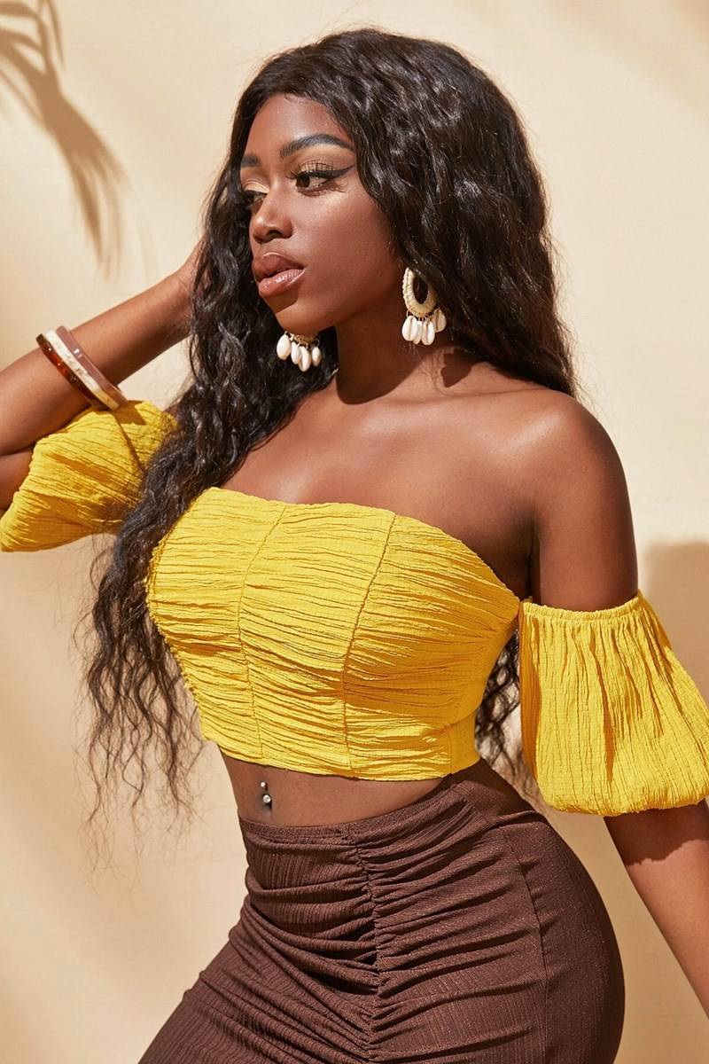 Blusa ruched off shoulder