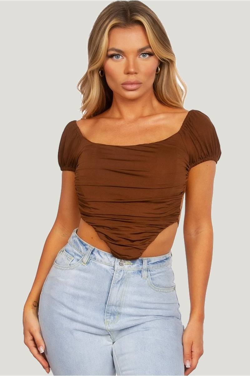 Blusa ruched puff sleeve